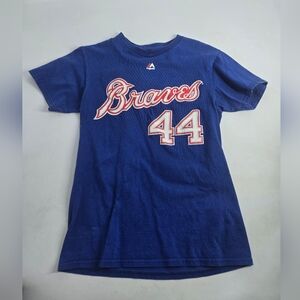 Majestic Blue Hank Aaron Atlanta Braves Tee S